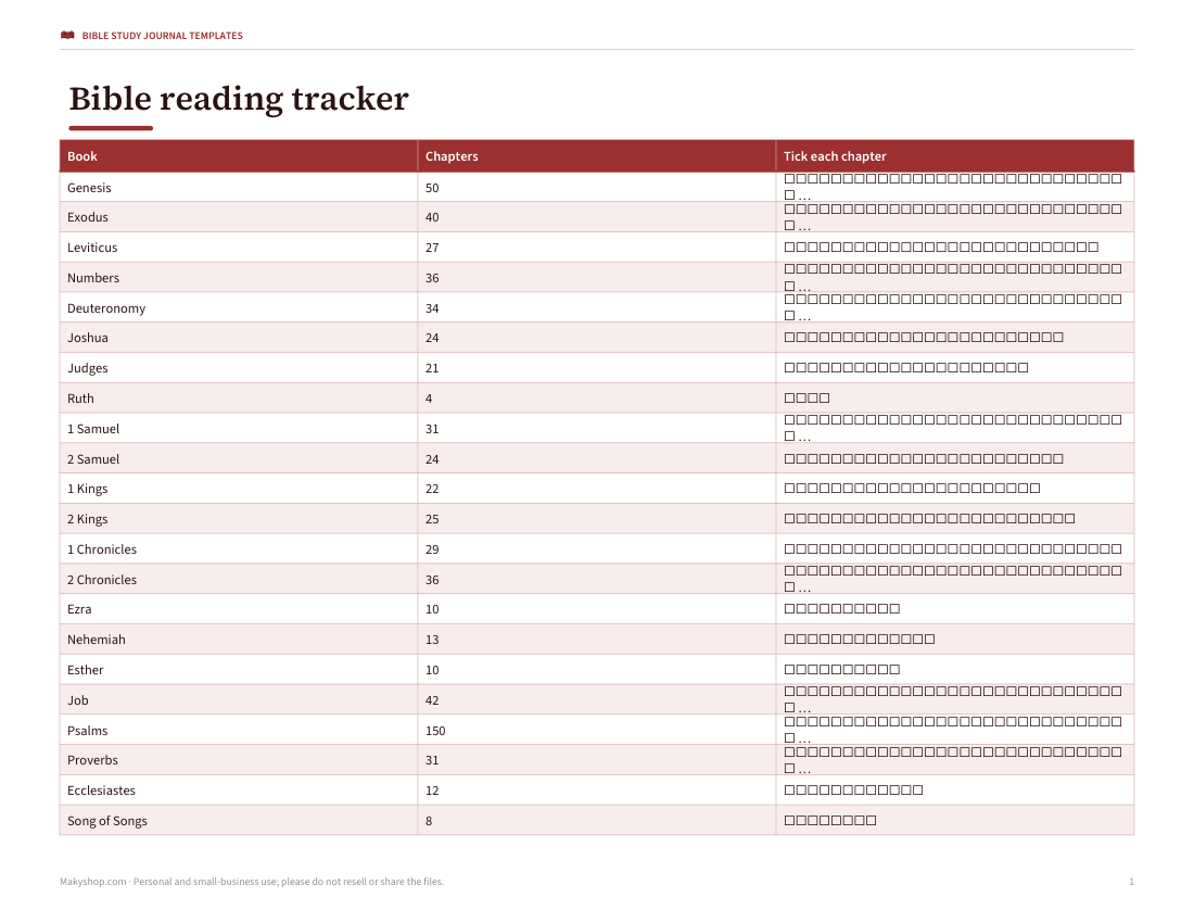Preview of the first page of Reading tracker (PDF/XLSX)