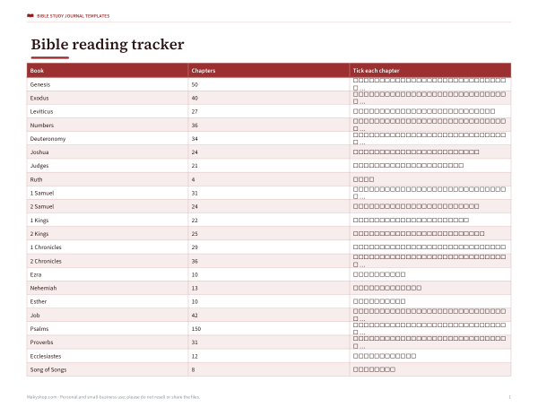 Preview of Printable Bible Reading Tracker Chart