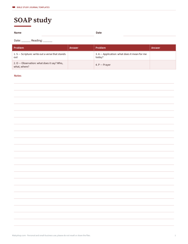 Preview of Printable SOAP Bible Study Journal